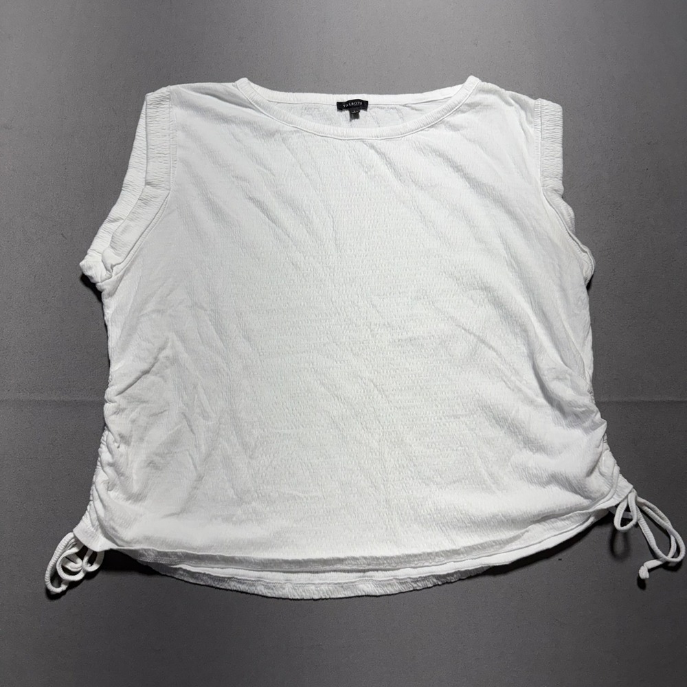 Talbots White Textured Sleeveless Top Cinched Drawstring Sides Large